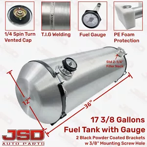 12x36'' 17 3/8 Gallon 1/4 NPT Spun Aluminum End Fill Gas Tank Fuel Tank W/Gauge - Picture 1 of 10