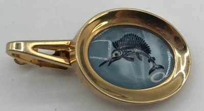 FOSTER Vintage Tie Clip Jumping Marlin Sailfish Gold Tone & Enamel 1950's - Image 1 of 4