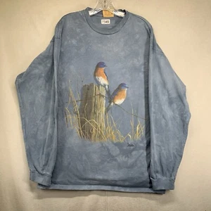 Vintage y2k Nature Long Sleeve T Shirt Mens XL Blue Birds Fence Post 100% Cotton - Picture 1 of 21
