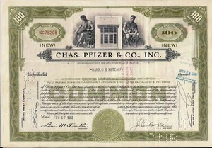 Stock certificate Chas. Pfizer & Co., Inc, 1950s olive State of Delaware - Picture 1 of 3