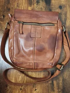 Harbour 2nd Genuine Leather Cognac Brown Zip Top Crossbody Flap Purse - Picture 1 of 15