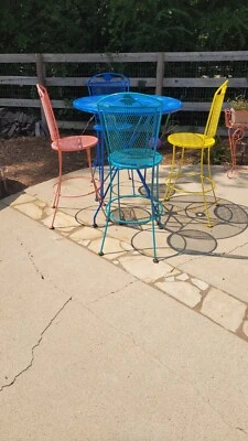 Juego de 5 piezas vintage de hierro forjado pintado barra altura bistró patio patio Foto 1 de 4