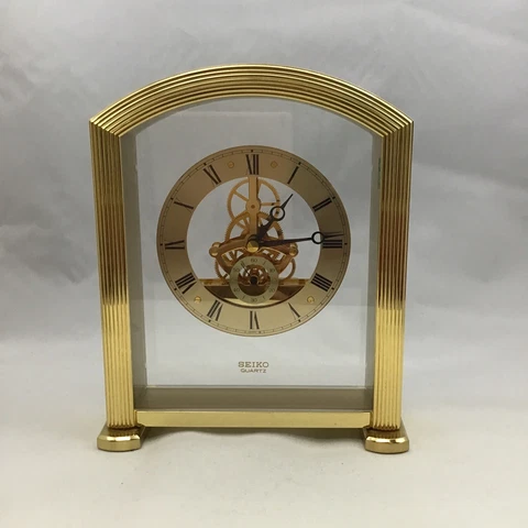 Seiko Quartz Brass Skeletonized Mantle Clock 8.75”x7” Japan #QAW102G Cover
