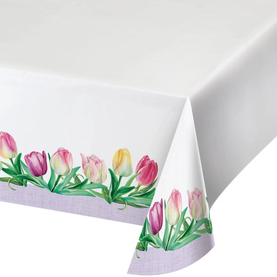 Toalha de mesa de papel grinalda de tulipa 54 x 102 floral utensílios de mesa suprimentos para festa - Imagem 1 de 1