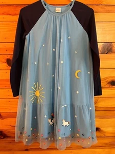 Hanna Andersson Embroidered Unicorn Sun Moon Stars Tulle Dress EUC Size 150 (12) - Picture 1 of 6