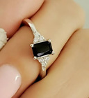 2.5 Ctw Emerald Cut Natural Black Spinel Anniversary Ring 14K Yellow Gold Plated