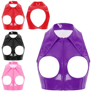 Mujeres Sujetador Cuero PU Top Corto Fiesta Bralette Punk Chaleco Aspecto Húmedo Lencería Recorte - Imagen 1 de 40