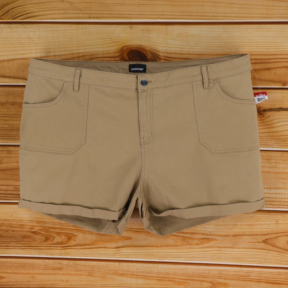 Joe Boxer Shorts Womens Size 26W Brown Cotton Blend Chinos Cuffed Pockets NEW - Image 1 of 4