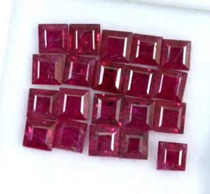 4.20 Cts Natural Ruby Square Cut 3 mm Lot 15 Pcs Calibrated Red Loose Gemstones - Picture 1 of 4