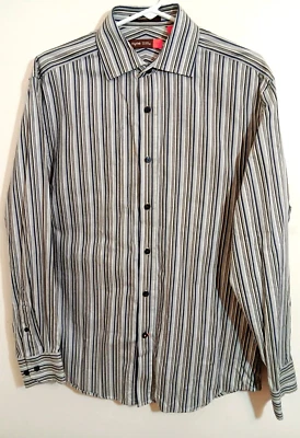 Camisa gris a rayas manga larga con botones talla M NYNE New York para hombre Foto 1 de 3