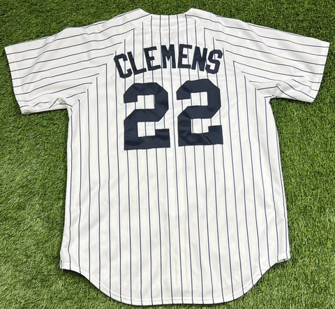 Majestic New York Yankees Roger Clemens MLB Jersey Men's L Pinstripe USA Cover