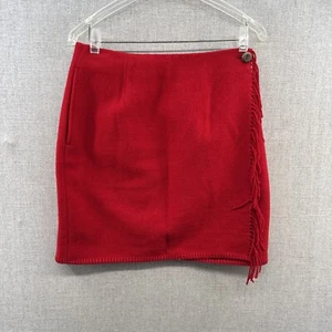 Vintage Ralph Lauren Country Damen 10 Wolle rot Decke Wickelrock Fransen kurz * - Bild 1 von 12