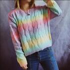 Women's Fashion Round Neck Gradient Twisted Casual Pullover Knitted Sweater 