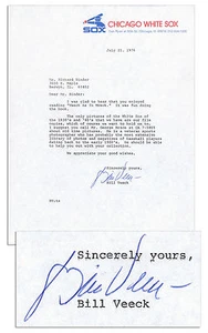 Hall of Famer Bill Veeck Typed Letter Signed - Picture 1 of 1