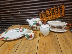 Franciscan Apple Teapot, Sugar, Creamer, Gravy Boat, Plate - Made in California - Picture 1 of 14