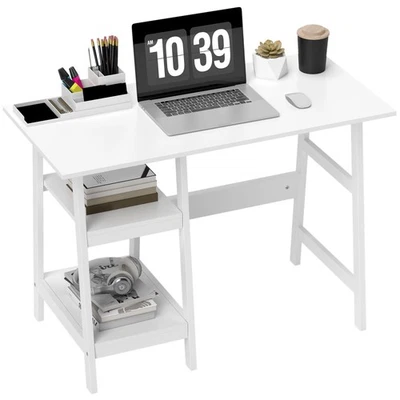 HOMCOM Compact Computer Desk, Storage, White  , Refurbished - Image 1 of 4