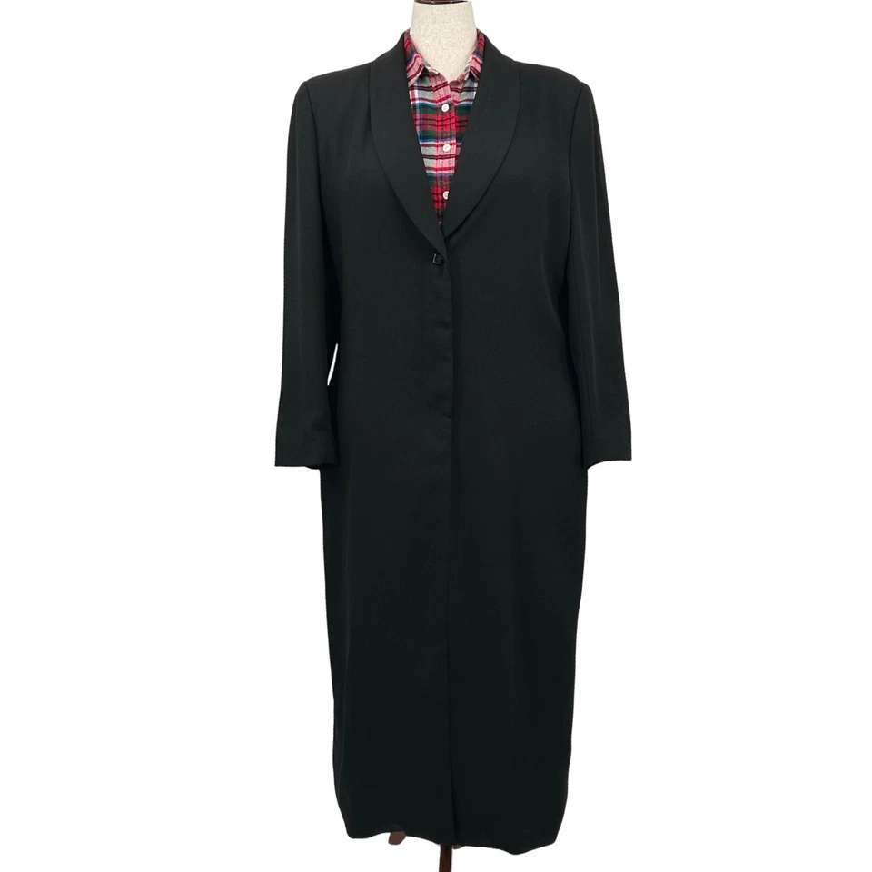 Abrigo Blazer Longline Negro De Colección Wms 18 Minimalista Maxi Plumero Chaqueta EE. UU. 90s Foto 1 de 4