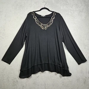Roz and Ali Elegant Black Tunic Sweater Blouse Beaded Scoop Neck Long Slv Sz 3X - Picture 1 of 15