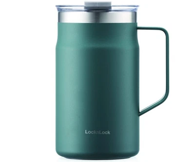 20oz Stainless Steel Insulated Mug Dark Green Double Wall With Handle Lid - Image 1 of 4