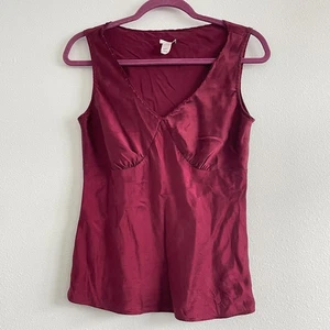 Canotta vintage vecchia marina donna M seta bordeaux babydoll paillettes Y2K scollo a V fata - Foto 1 di 14