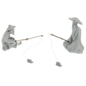2 Stück Mini Fischer Figur: Sandstein Fischer Skulptur - winzig sitzend - Bild 1 von 12