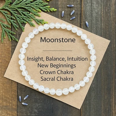 Pulsera de cristal de piedra lunar natural de 4 mm pulsera apilable curativa de piedra lunar regalo Foto 1 de 4