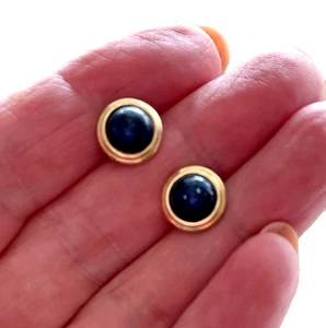 Vintage 14K Yellow Gold 7MM Lapis Lazuli 10MM Post Earrings 1.28 Grams - Picture 1 of 3