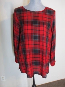 LOFT FAB! Schlüsselloch Knopfleiste hinten elastische Bündchen kariert Viskose Bluse in rot/schwarz S - Bild 1 von 7