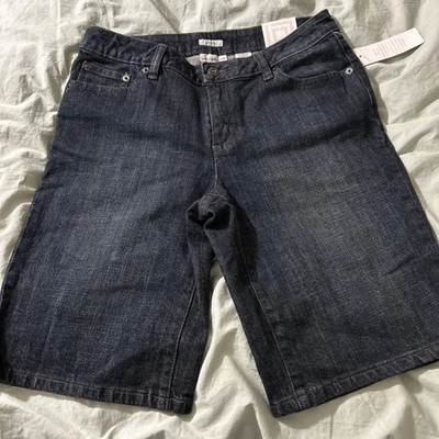 Bermudas de mezclilla Liz Claiborne elásticas para mujer talla 6 bolsillos lavados oscuros Foto 1 de 4
