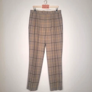 Burberrys Trousers W34 L32 Beige Yellow Black 100% Wool Tailored Window Check - Picture 1 of 12
