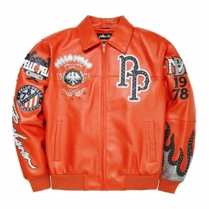 Pelle Pelle 1978 Orange Studded Varsity Leather Jacket Limited Edition - Picture 1 of 6