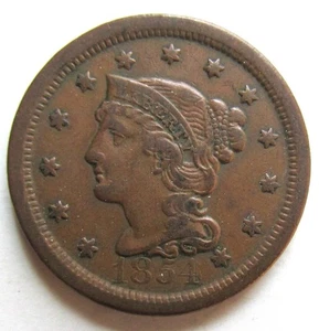Centavo grande cabello trenzado 1854 1C - Imagen 1 de 2