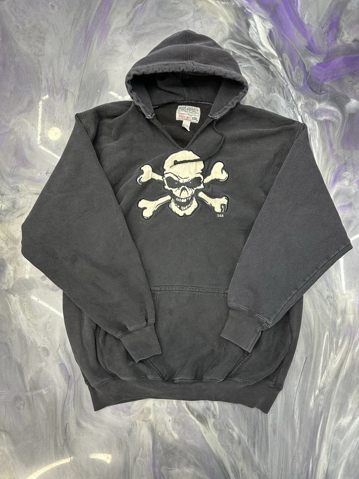 Skull Y2k Xxl Grunge Emo V Neck Thick Hoodie 2000s Jacket - Image 1 of 4