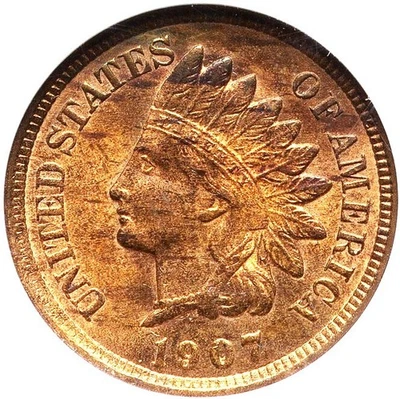 Indian Head Cent 1907 NGC MS-65 Red and Brown! Stunning Flashy Gem! - Image 1 of 4