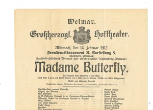Weimar Großherz. Hoftheater Programm Madame Butterfly 1912 - Bild 1 von 1