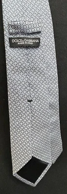 Corbata Dolce Gabbana Azul Patrón Geométrico 100% Seda Hecha en Italia Foto 1 de 4