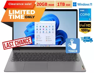 2023 Lenovo Laptop IdeaPad 3i 15.6" FHD Touch i5-1135G7 20GB RAM 1TB SSD Win 11 - Picture 1 of 8