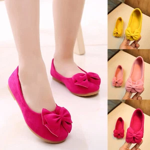 Children Kids Baby Girls Solid Bowknot Soft Dance Princess Shoes Single Shoes - Picture 1 of 32