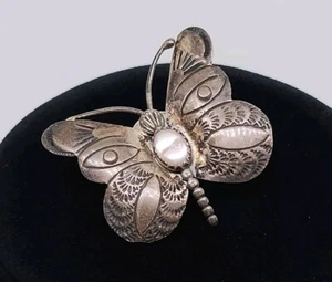 Vintage Herbert Tsosie Navajo 1960s Sterling Silver Opal Butterfly Brooch Pin HT - Picture 1 of 14