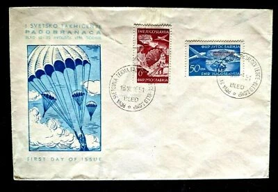 1951 Bled Yugoslavia Paracaidista Carrera Mundial Ilustrada Primer Día Cubierta de Correo Aéreo Foto 1 de 2