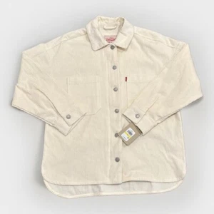 Levi's Corduroy Jacket Womens Medium Heavyweight Full Zip Button Shirt Cream - Picture 1 of 6