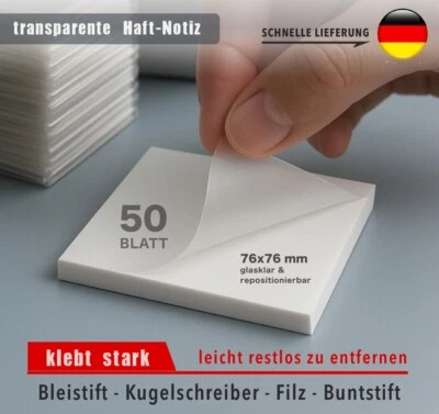 Transparente Haftnotizen 50 Blatt wasserdicht stark selbstklebend Sticky Notes - Bild 1 von 2
