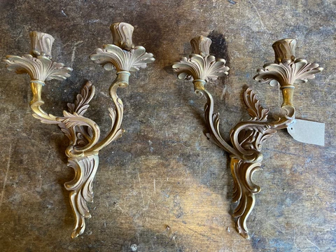 Pair of good quality french antique brass Rococo Wall Lights Cover