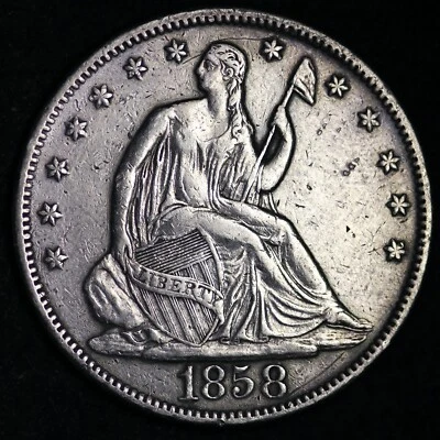 1858-S Seated Liberty Half Dollar XF Details FREE SHIPPING E318 XPM - Image 1 of 2