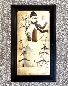 David Harden Signed Snowman Folk Art Wood Panel 11" x 19" - Picture 1 of 4