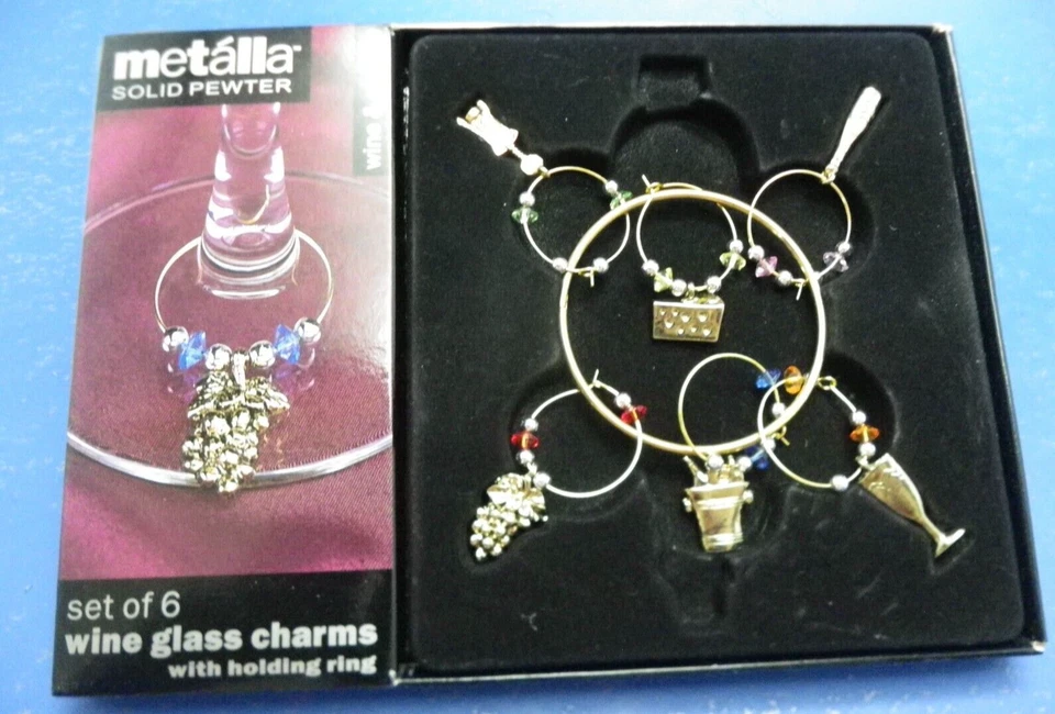 Metalla 实心锡制 6 件套葡萄酒玻璃饰品奶酪葡萄葡萄酒及更多 — 第 1/4 张图片