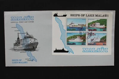 SC6 MALAWI 1985 Dos barcos del lago Malawi del FDC hoja en miniatura + juego incluye folleto Foto 1 de 4