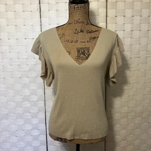 Ruffle Sleeve Top V-Neck Knit Blouse Lightweight Pullover 1XL - Picture 1 of 5