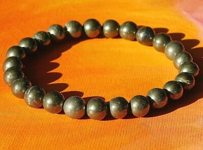 Herren / Damen Handgemacht 8mm Edelstein Perlen Armband - Natürlich Pyrit Steine - Bild 1 von 3