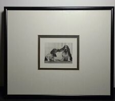 Basset Hound 'Pulling Mom's Ear" B&W print, framed